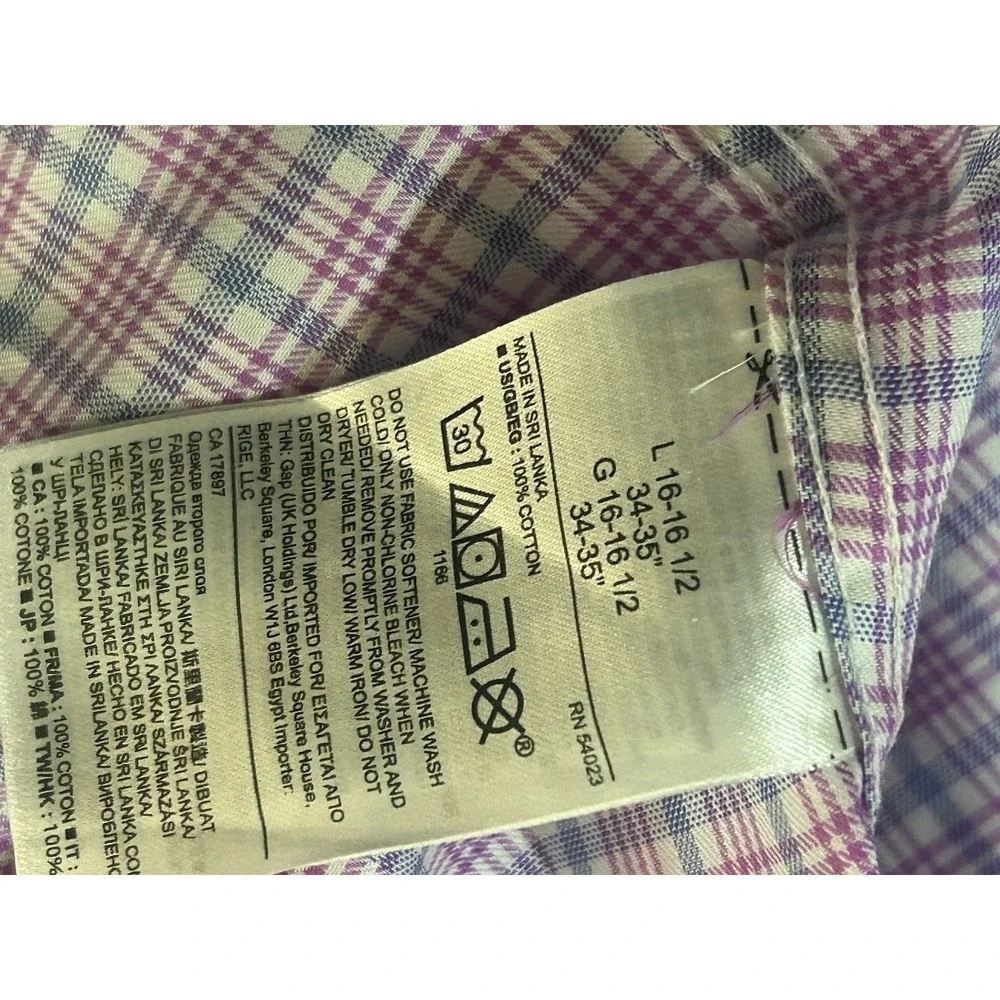 Banana Republic Men's Non Iron Slim Fit Dress Shirt Size L Purple White Plaid